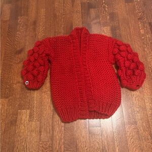 Chunky Knit Red Cardigan